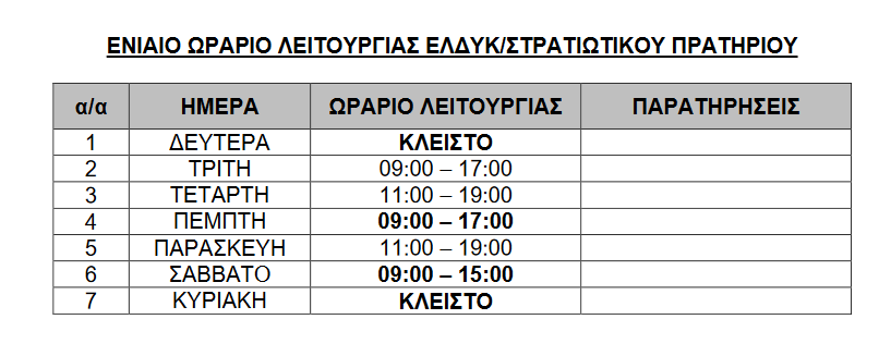Χριστουγεννιάτικο Ωράριο